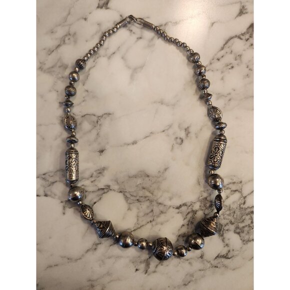 Vintage Silver-Toned Beaded Necklace With Ornate Detailing - Picture 1 of 3